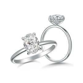 Elspeth 925 Sterling Silver Oval Engagement Rings 1.5CT Oval Cut Solitaire Cubic Zirconia Wedding Promise Rings for Women Size 5.5