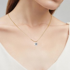 DYUNQ 1-3 CT Moissanite Necklace for Women, Solitaire Lab Created Diamond Pendant, 18K White Gold Plated D Color Round Cut 925 Sterling Silver Necklace, GRA Certified, 18+2 inch Box Chain
