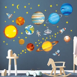 DECOWALL DS4-8007 Planets in The Space Kids Wall Stickers Wall Decals Peel and Stick Removable Wall Stickers for Kids Nursery Bedroom Living Room (Small) d?cor