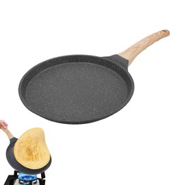 Eidoct Eidoct 28cm Non-Stick Crepe Pan, Large Egg Omelette Pan, Black Induction Pan, Die-cast Auluminium Pan with Marble Non-Stick Coating, Roti Maker, Flat Skillet, for Pancake, Steak, Fried Eggs, Crepe