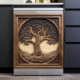 Farmhouse Tree of Life Dishwasher Magnet Cover, Rustic Wood Tree of Life Dishwasher Covers for The Front Magnetic Decal, Fridge Door Skin Barn Stickers for Kitchen Decor,23 x 26 inch