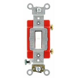Leviton 20-Amp, 120 Volt, Toggle Lighted Handle, Illuminated Off Single-Pole AC Quiet Switch, Extra Heavy Duty Grade, Self Grounding, 1221-LHW, White