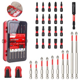 Impact Driver Bit Set 33PC | High Magnetic Screwdriver Drill Bit Set & S2 Steel Impact Bits | Dual-Sided Tool Box: Anti-Slip Bits + Screw Organizer & Small Parts Organizer | w/Bit Holder & Magnetizer