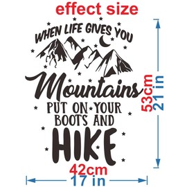 "When Life Gives You Mountains" Quote Wall Decal Sticker - Inspiring Vinyl Art for Bedroom, Living Room - Beautiful Adventure, Inspirational Travel, Effect Size 17"x21"inch (BLACK-JWH354-HIKE)