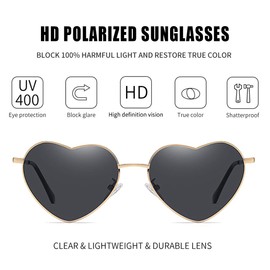 Kursan Polarized Heart Sunglasses for Women Metal Frame Fashion Lovely Style Sun Glasses UV400 Protection (Gold/Green)