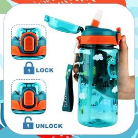 MHwan Children's Water Bottle, 600 ml, Robust and Shatterproof, Leak-Proof Drinking Bottle with Straw, BPA-Free, Portable and Beautiful Children's Water Bottle, Suitable for School, Travel