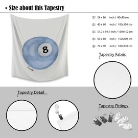 Trendy Lucky 8 Ball tapestry wall hanging Art, Sky Blue Pool Ball Retro boho Tapestry for Bedroom Aesthetic Wall Hanging room tapestry Decor 24"x36"
