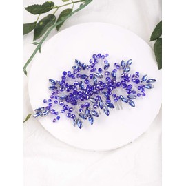 Anglacesmade Bridal Sapphire Hair Comb Royal Blue Crystal Hair Piece Wedding Hair Accessories for Women and Girls (Blue)