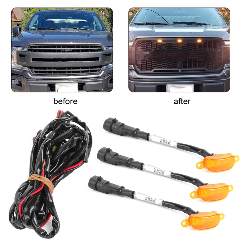 3pcs Car Grille Light with Harness High Brightness Fit for