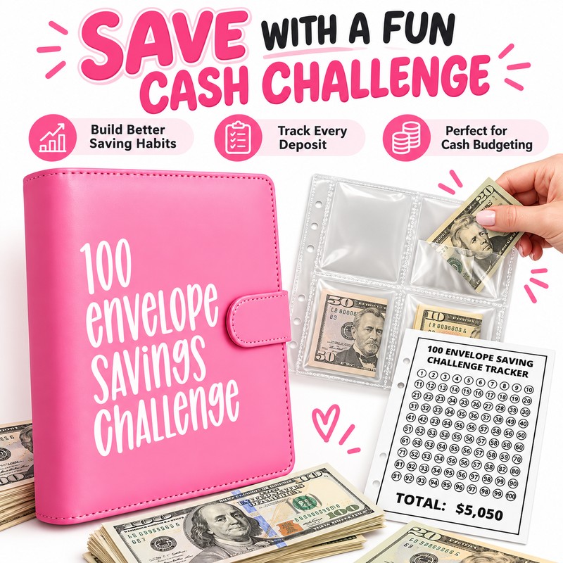 100 Envelope Savings Challenge Binder, 100 Day Money Saving Book