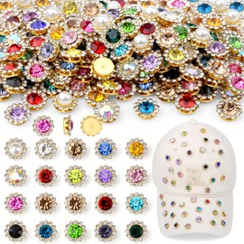 QINJIEJIE 200PCS 20 Mixed Colors Sew on Rhinestones Flower Claw 12MM Crystal Glass Metal Base Rhinestones for Crafting Bedazzling Garments for Sewing Hats Bags Clothes Shoes Belts Crafts Accessories