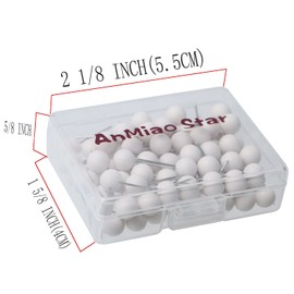 AnMiao Star 100pcs Map Tacks Push Pins 1/4 Inch Diameter Plastic Round Head and Steel Needle Points,Used for Marking Variety DIY Craft Office and Home on Map,Bulletin Board or Cork Boards（White）