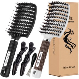 VICKYLEE Boar Bristle Hair Brush 2Pcs Curved and Vented Detangling Hair Brush for Women Long,Thick,Curly,Wet Hair,dry hair and Tangled Hair Vent Brush Gift kit (Black+White)