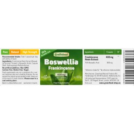 Greenfood Boswellia Serrata, 400 mg, high-dose, 120 Capsules - with 75% boswellic acids. Without Artificial additives. Without Genetic Manipulation. Vegan