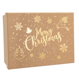 Idena 30487 Gift Box with Lid 20 x 15 cm Brown with Gold Motifs for Christmas