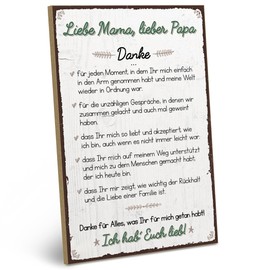ARTFAVES® Wooden Sign with Saying ‘Danke Liebe Mama, Lieber Papa’, Shabby Chic, Vintage Look Gift for Mother/Father/Gratitude, Size: 19 x 28 cm.