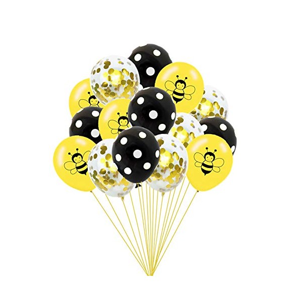 Happy Bee Day Balloons, 15 Pcs Latex Balloons Bumblebee Dots Confetti Balloons for Baby Shower Birthday Party Decorations