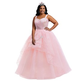 Miltrs Women Pink Witch Costume for Adult Pink BubbleTulle Dress Good Witched Princess Dress with Wand and Crown