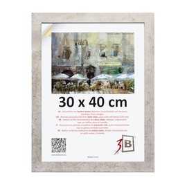 3-B ISEO Picture Frame, Grey (Concrete Structure), 30 x 40 cm, Wooden Frame, Photo Frame, Document Frame with Acrylic Glass