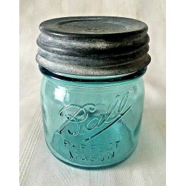 BALL 1/2 HALF PINT BLUE MASON Jar ~ Antique Zinc Lid "Collector's Edition"