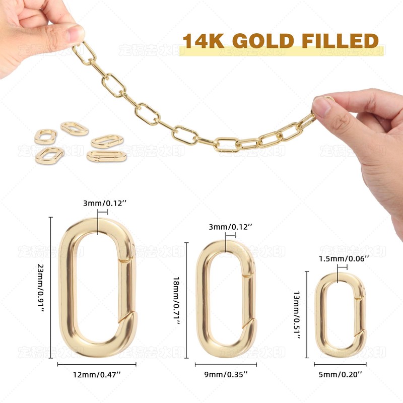 14K Gold Filled Oval Spring Clip Carabiner Jewelry Clasps Necklace