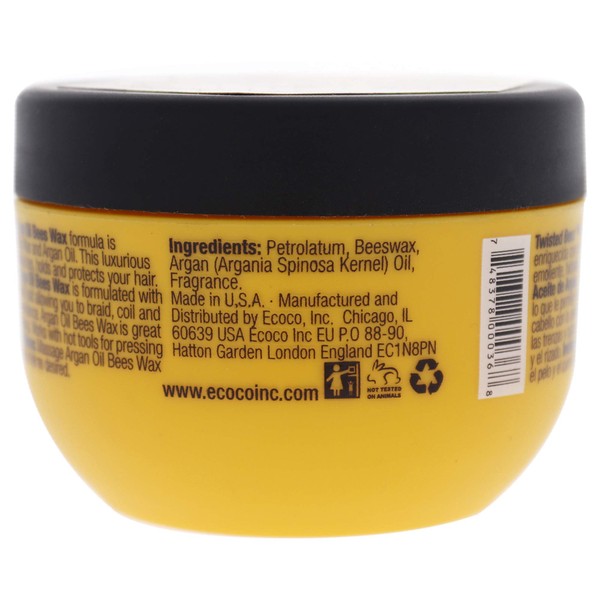 Ecoco Twisted Bees Wax - Arganoil - Shines, Hydrates And Protects Hair - No Flaking, Alcohol And Build-Up Free - Firm Hold - Tames Frizz - Ideal For Braids, Locs And Dry, Brittle Hair - 4 Oz