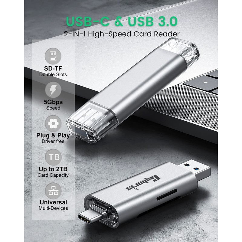 CYBORIS Micro SD Card Reader, USB 3.0 USB-C Memory Card
