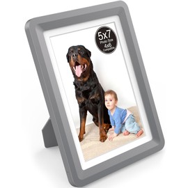 Vilkok 5x7 Picture Frame or 4x6 with Mat, 5-Second Assembly, One-Click Stress Relief Tabletop Picture Frames, Anxiety Relief Gift & Home Office Decor,Darkgrey Color