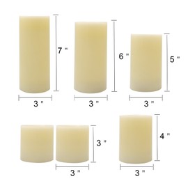 Eldnacele LED Flameless Flickering Candles Optical Fiber Wick with 10-Key Remote Control Timer, Battery Operated Wax Candles Set of 6 Decoration(D3 x H3 4" 5" 6" 7")