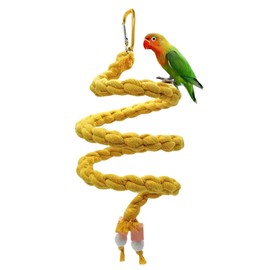 Bird Spiral Rope Perch, Cotton Parrot Swing Climbing Standing Toys, Bird Cage Toy for Lovebirds Budgies Tiels Green Cheek Conures Senegals Quaker Parakeets (S, Lemon Yellow)