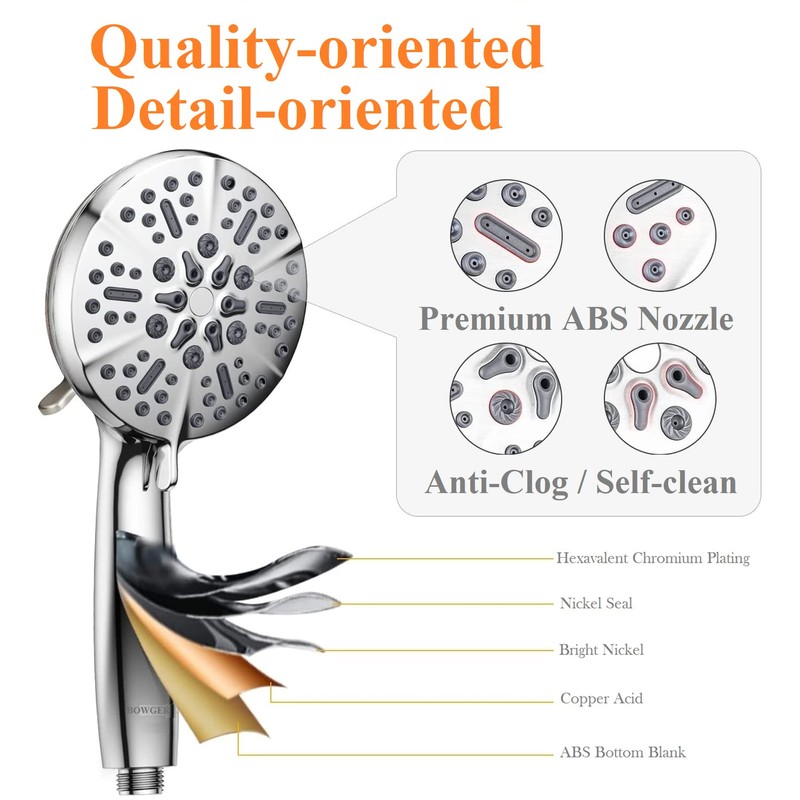 High Pressure Shower Head with Handheld - 5 Spray Settings