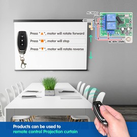 DieseRC Motor Remote Control Switch AC 220V 230V 10A 2CH Radio Control Relay Receiver with 2 Transmitters for Garage Door Electric Curtain, Control Motor Forward/Backward