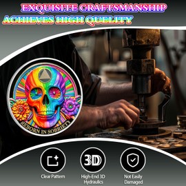 Rainbow Skull Sobriety Coin Double Flower Sobriety Chip AA Chips and Medallion AA Coin Alcoholics Anonymous Coin Serenity Prayer Coin Recovery Chip Sobriety Token Sobriety Gifts for Men Women