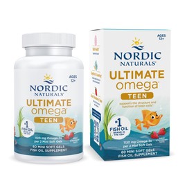 Nordic Naturals Ultimate Omega 2X Teen Omega-3 Fresa 1120 mg 60 Cápsulas | Aceite de pescado forma triglicérido con 586 mg EPA y 456 mg DHA. Minicápsulas blandas, no GMO, sin gluten ni lácteos
