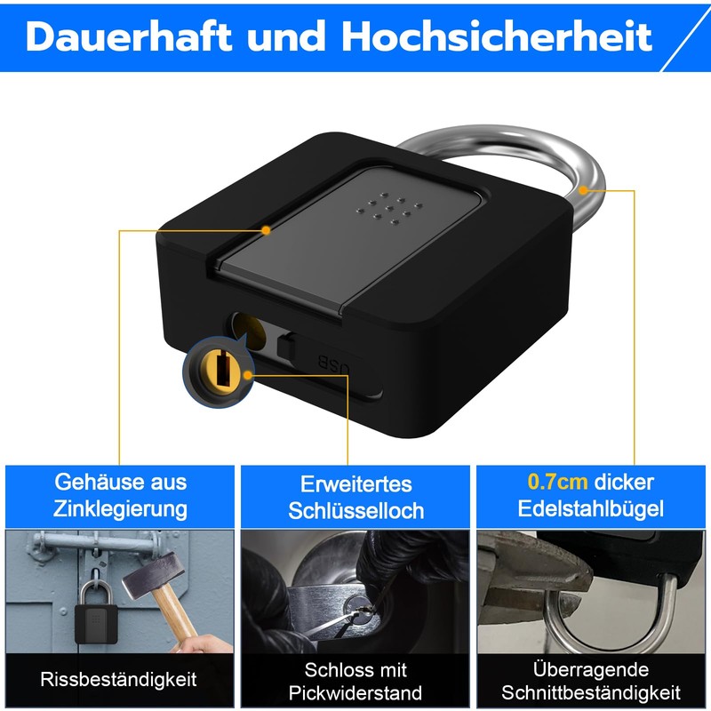 Padlock Fingerprint, Anweller Padlock, Weatherproof Padlock with Protective Case, Fingerprint