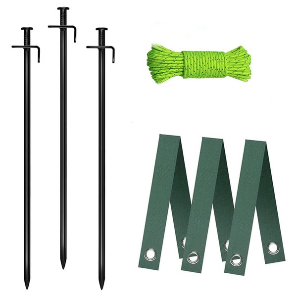 Sarini Heavy Duty Tree Stakes Kit,3 Metal Stakes,3 Tree Straps,10m