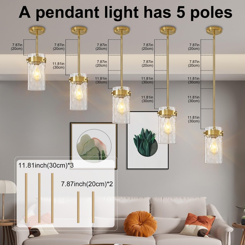 Vaziden 4.72" Hammered Glass Pendant Lighting for Kitchen Island 1