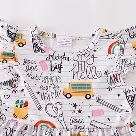 Toddler Little Girls Back to School Dresses -Apple, Pencils, Notebooks, Bookworm, School Bus，Glue,Tellurion,Blackboard Rainbow Dresses (6/7T, Back to School E)