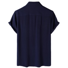 JEMITOP Men's Summer Cooling Shirts Casual Lightweight Short Sleeve Button Down up Beach Vacation Shirts with Pocket Navy Blue L