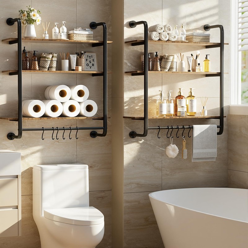 Kssiaz 3 Tier Industrial Pipe Floating Shelf, 24" Kitchen Wall