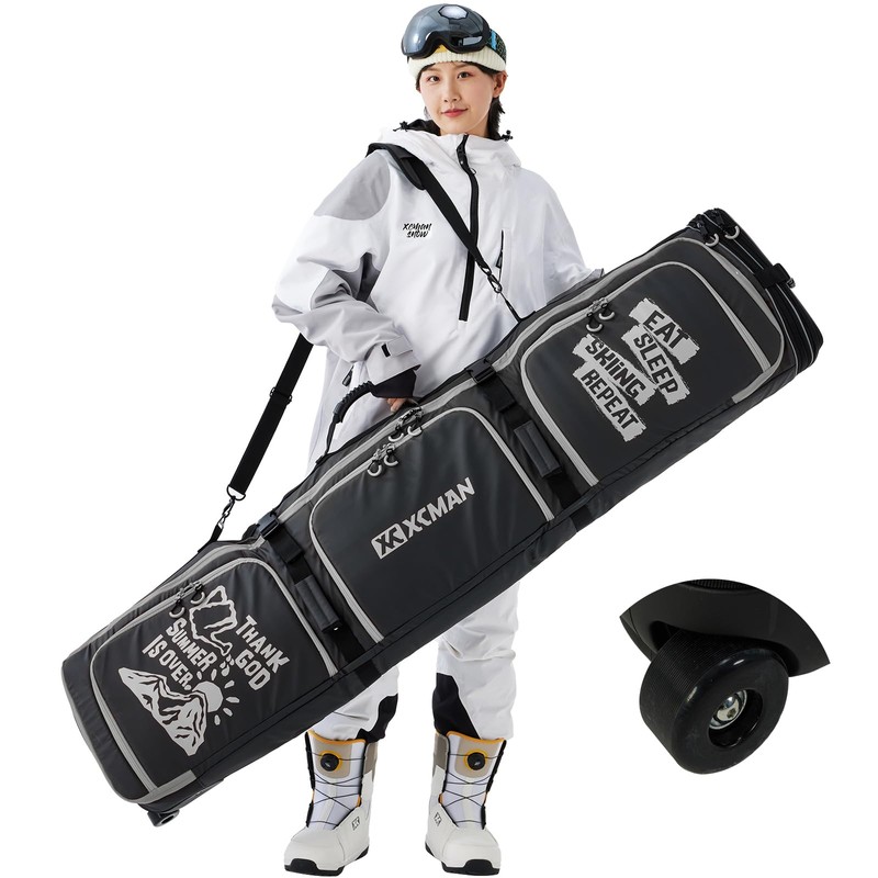 XCMAN Roller Snowboard Bag With Wheels 63-75Inch Adjustable Length Padded
