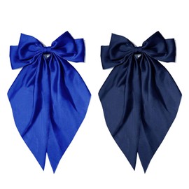 Hair Bows Silky Satin Bows Oversized Long Tail Hair Bow Clips Barrettes Big Bowknot Hair Accessories Trendy Stuff for Women Girl (Blue + Dark Blue)