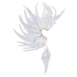 Aksod White Feather Ear Cuff Handmade Faux Feather Ear Wrap Non Piercing Tassel Rhinestone Tribal Plume FairyEar Clips Single Left for Women Wedding Cosplay Dress Accessories (Gold Rhinestone-Single Right)