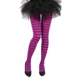 HDE Women's Striped Tights Opaque Microfiber Stockings Nylon Footed Pantyhose Purple Pink