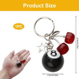 Aesthetic Keyring with Cherries, 8-Ball & Star - Trendy Bag Charms, Stylish Keychain, Bag Pendants, Bags Charms for Your Individual Accessory Upgrade