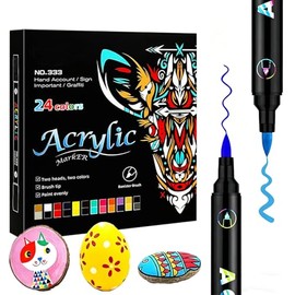 Marcadores Acrílicos 24 Colores de Doble Punta y Doble Color, Plumones Acrilicos de Pintura para Cristal, Cerámica, Manualidades DIY