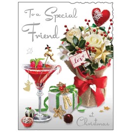 Friend Christmas Card Female Cocktail and Flowers