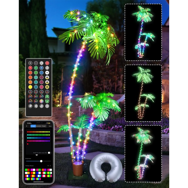 7FT Smart Lighted Palm Tree, DIY Color Changing LED Artificial