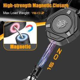 Oaridey Magnetic Badge Holder Extendable with 1 Piece Universal Patch, Durable Carabiner Key Ring, Tactical ID Badge Reel with Retractable 31 Inch Steel Cord, 10 oz