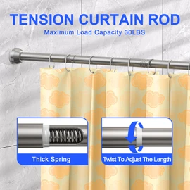 TEECK Shower Curtain Rod, 32-79 inch Adjustable Tension Spring, 1 Inch Shower Curtain Rod Tension, Anti-Slip, Rust-Proof, No Drilling, for Bathroom, Nickel